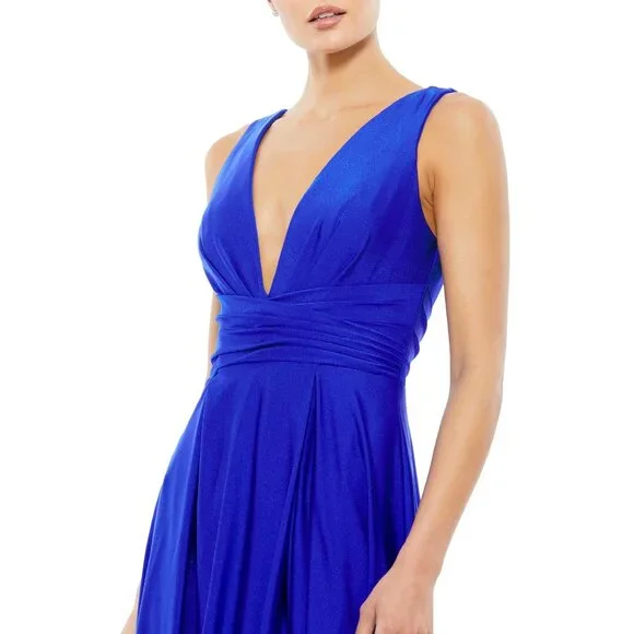 Ieena for Mac Duggal Jersey Plunge Neck Evening Gown in Royal Size 6 - Picture 4 of 12